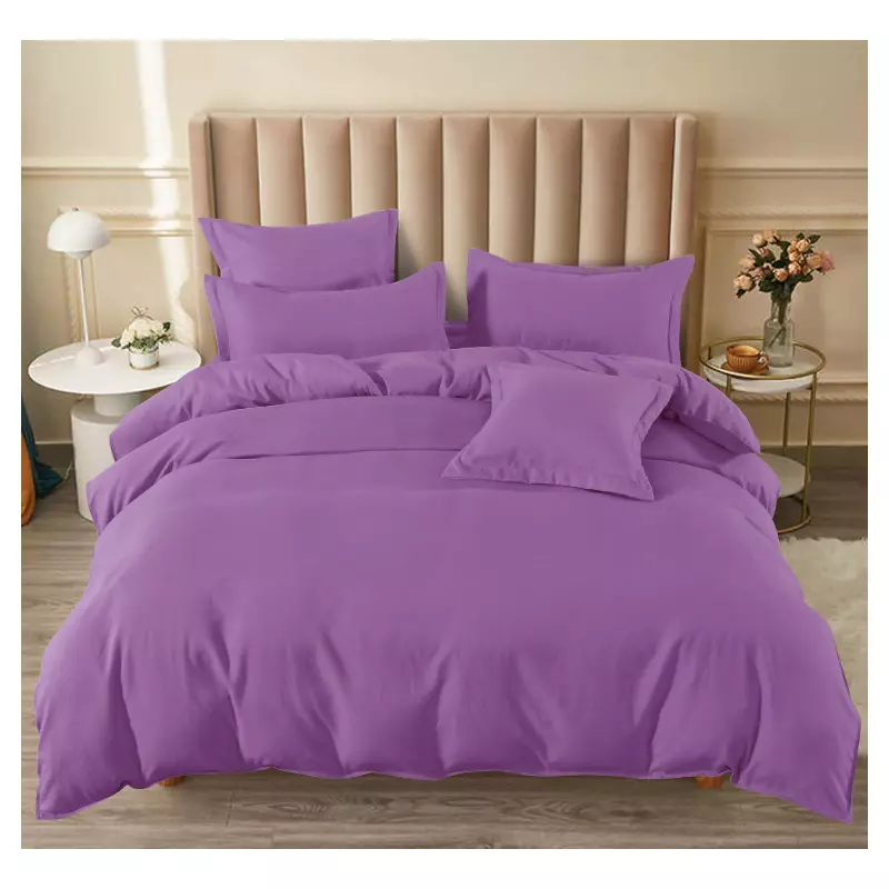 Lenjerie de pat dublu Bumbac Finet 6 Piese cu Elastic, Mov- SIPRT183