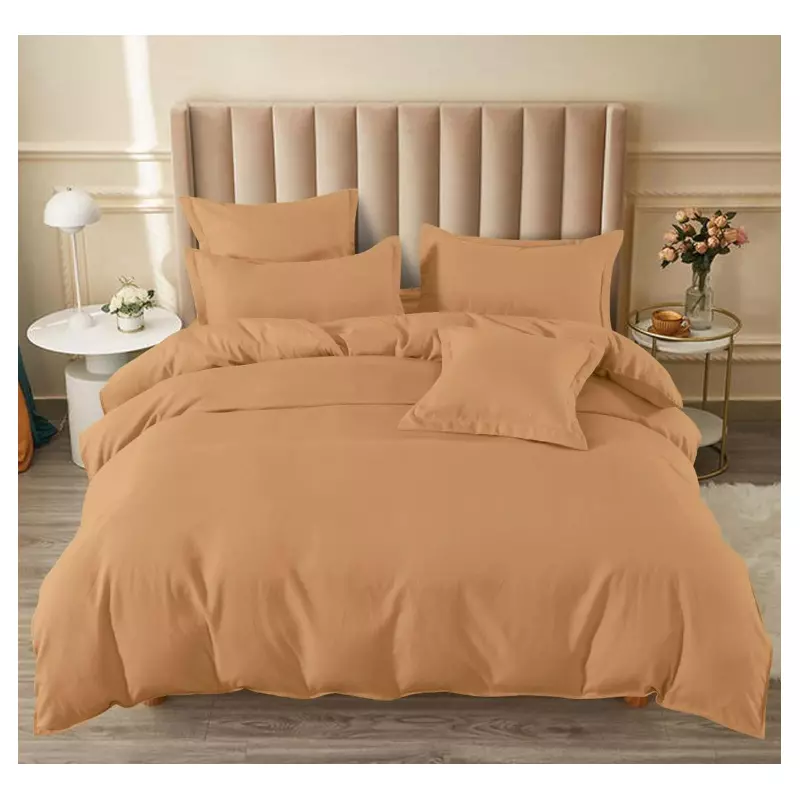 Lenjerie de pat dublu Bumbac Finet 6 Piese cu Elastic, Bej Mustar- SIPRT188