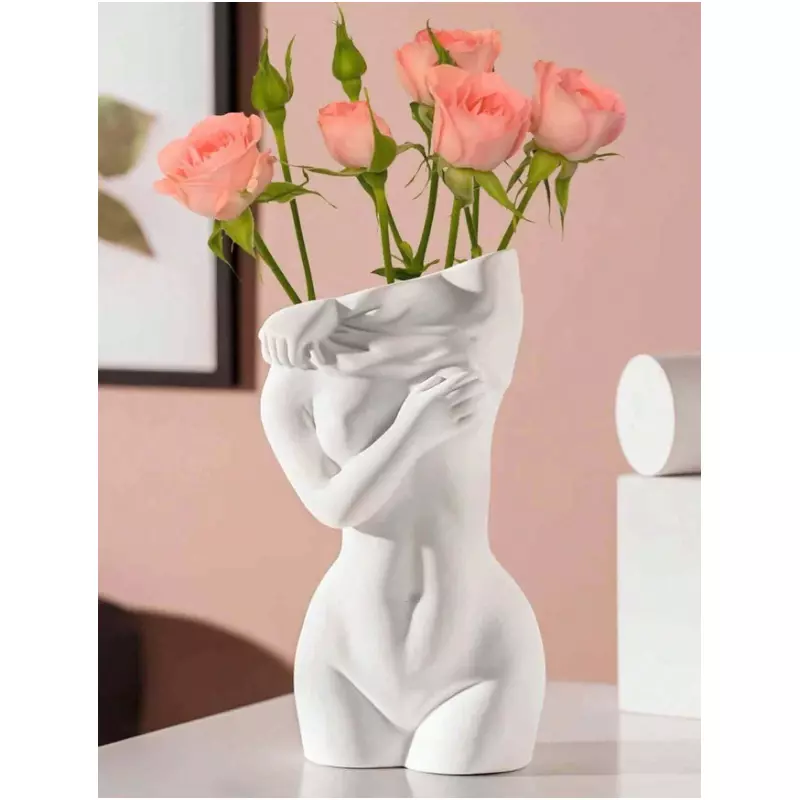 Vaza Decorativa Corp Femeie, Alba, 14x7cm - 22513