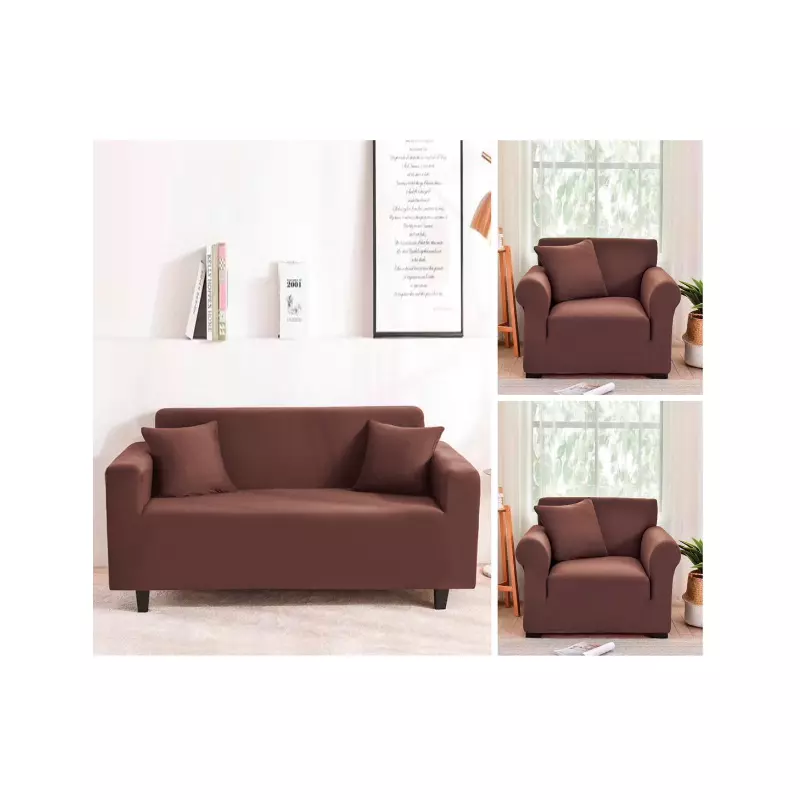 Set Huse Canapea 3 Locuri si 2 Fotolii Elastice Uni, Maro - SIPR31112