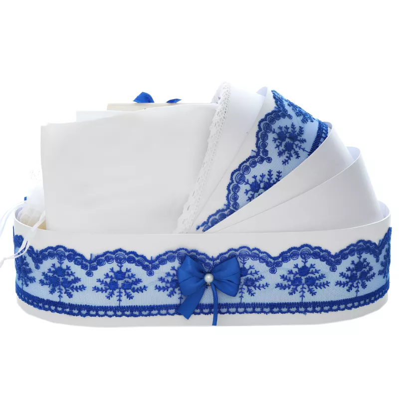 Trusou Botez tip Landou cu 8 piese  - Alb - Albastru- TBL17