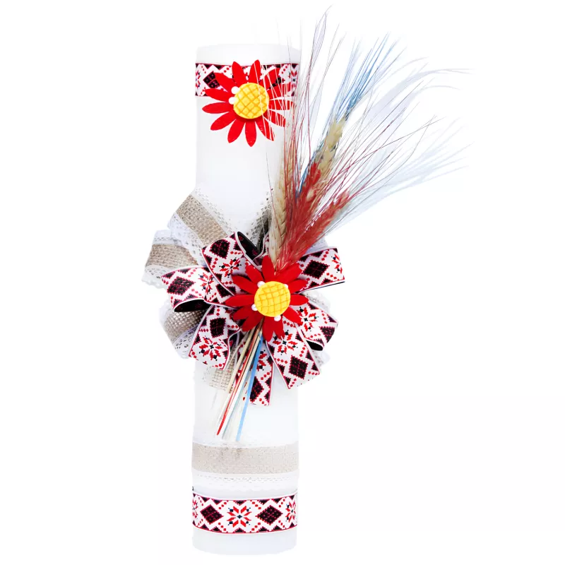 Lumanare Traditionala de Botez cu Spice de Grau si Panglica cu Motive Traditionale  - LB06