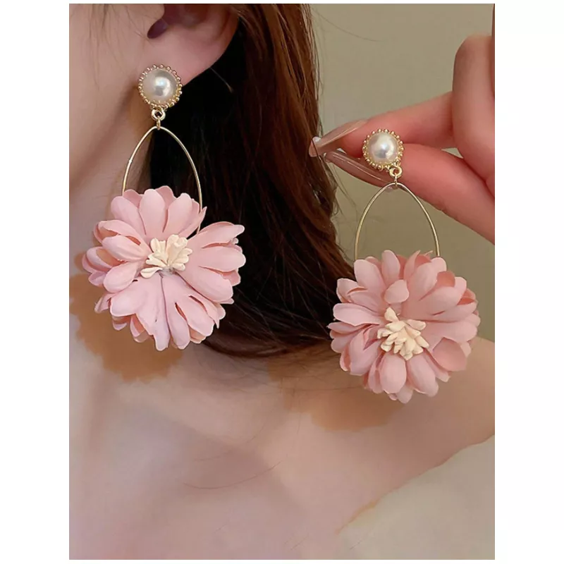 Cercei Flori Roz si Perle -  09660