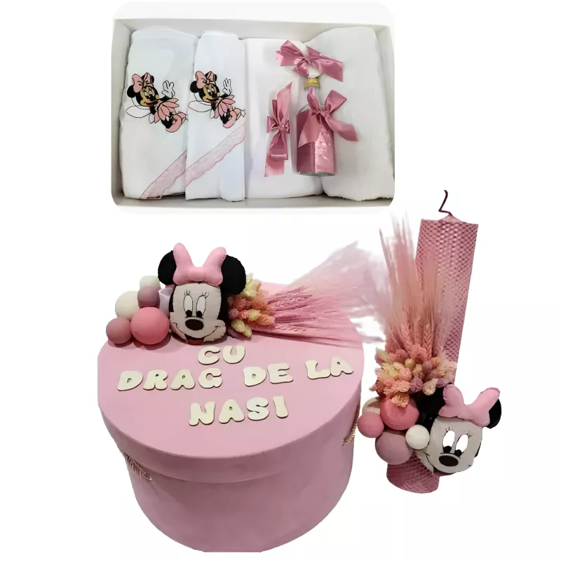 Trusou botez, 9 Piese cu Minnie Mouse din Catifea-  BAB162