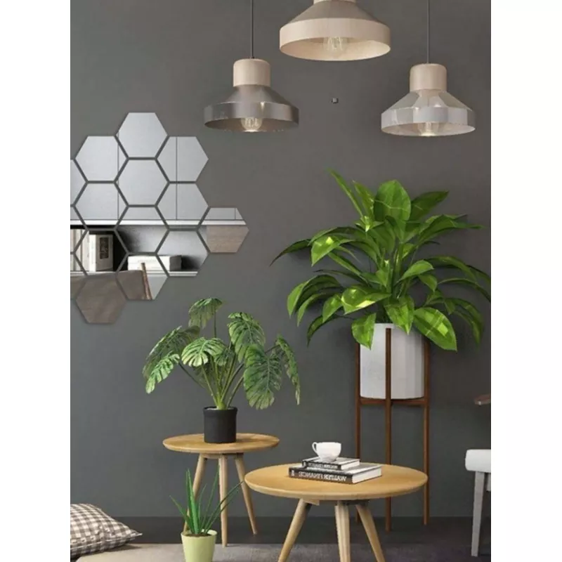 Set 12 Oglinzi Deorative Audoadezive, Forma Hexagon, 8.5x8.5 cm - 33843