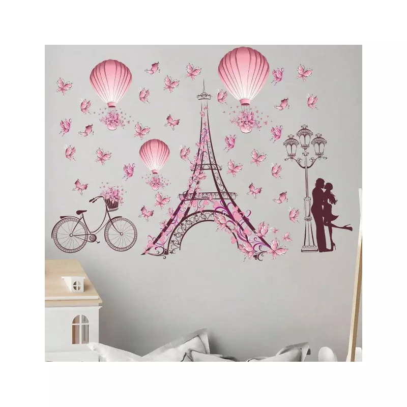 Sticker Perete Autocolant Turnul Eiffel si Indraostiti - 00716