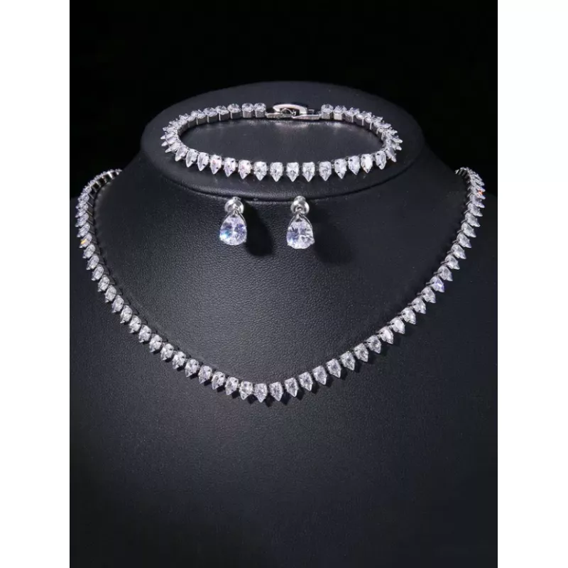 Set Colier, Bratara si Cercei din Zirconiu cu Strasuri, Argintiu - 58114