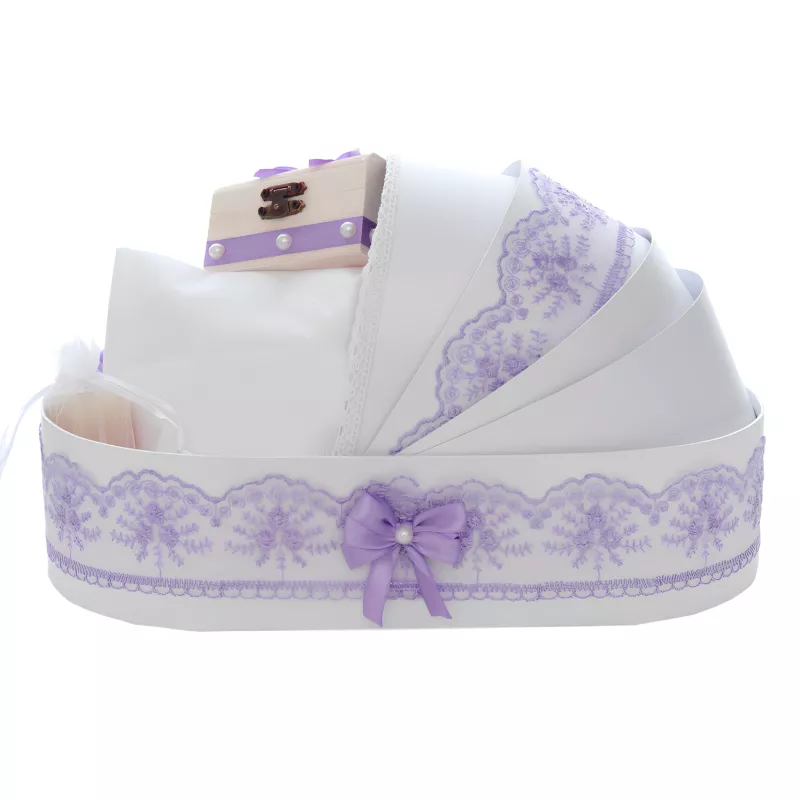 Trusou Botez tip Landou cu 8 piese  - Alb-Lila - TBL09