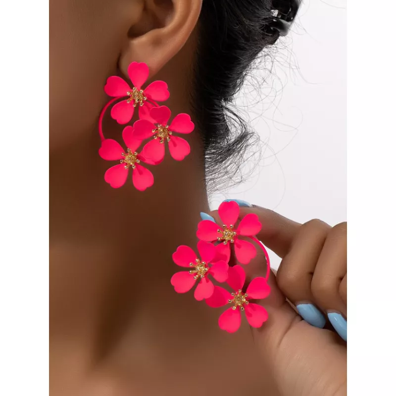 Cercei Rotunzi tip Floare Roz - 29275