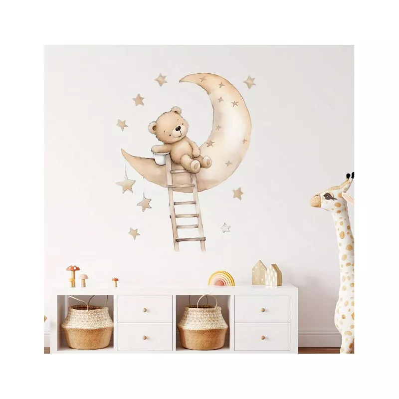 Sticker Perete Autocolant Ursulet Kaki pe Luna - 88886