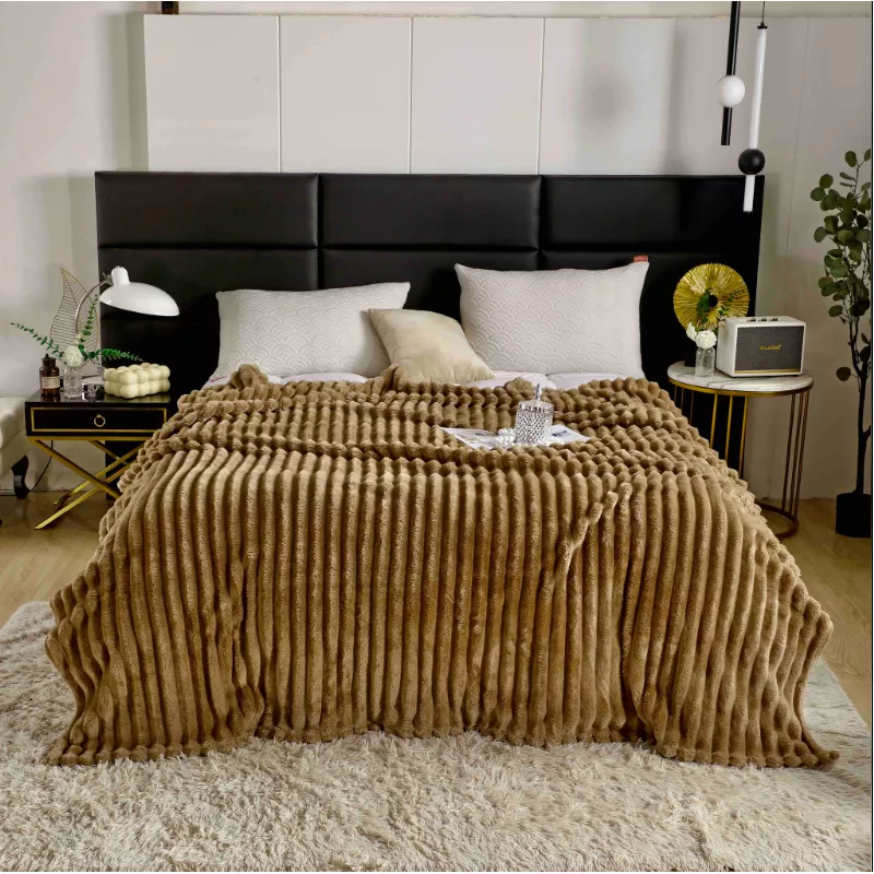 Patura Cocolino Gofrata Pentru Pat Dublu, Bej Inchis - JO565