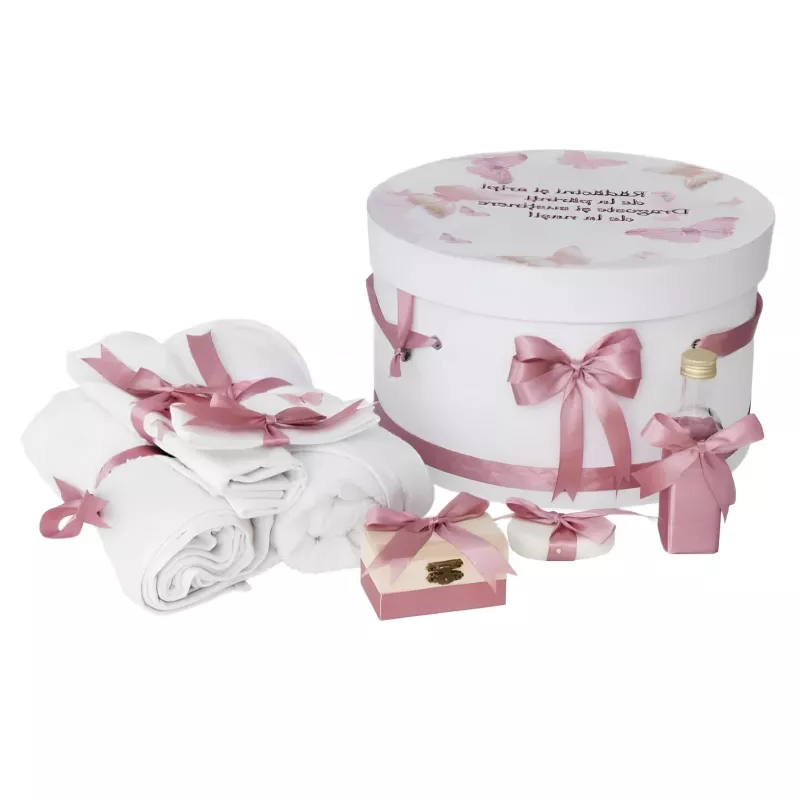 Set Trusou Botez, 8 Piese, Roz Pudra, Fluturi - TB217