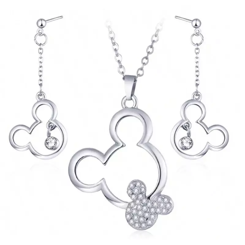 Set Colier și Cercei cu Stras Disney Mickey Mouse Placat cu Argint - 03140