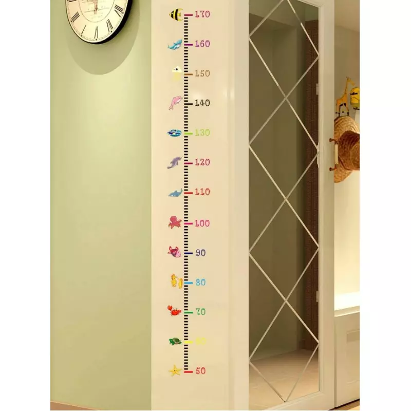 Sticker Perete Autocolant cu Centimetru pentru Copii cu Mamifere - 91669A