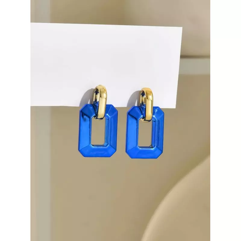 Cercei Forma Geometrica Albastru Regal cu Auriu 3.8x2.1cm - 21519