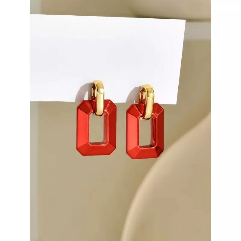 Cercei Forma Geometrica Rosu cu Auriu 3.8x2.1cm - 80449