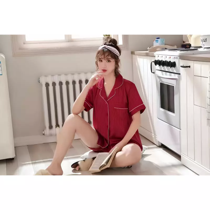Set Pijama de Dama 2 Piese din Satin, Visiniu - MEI42