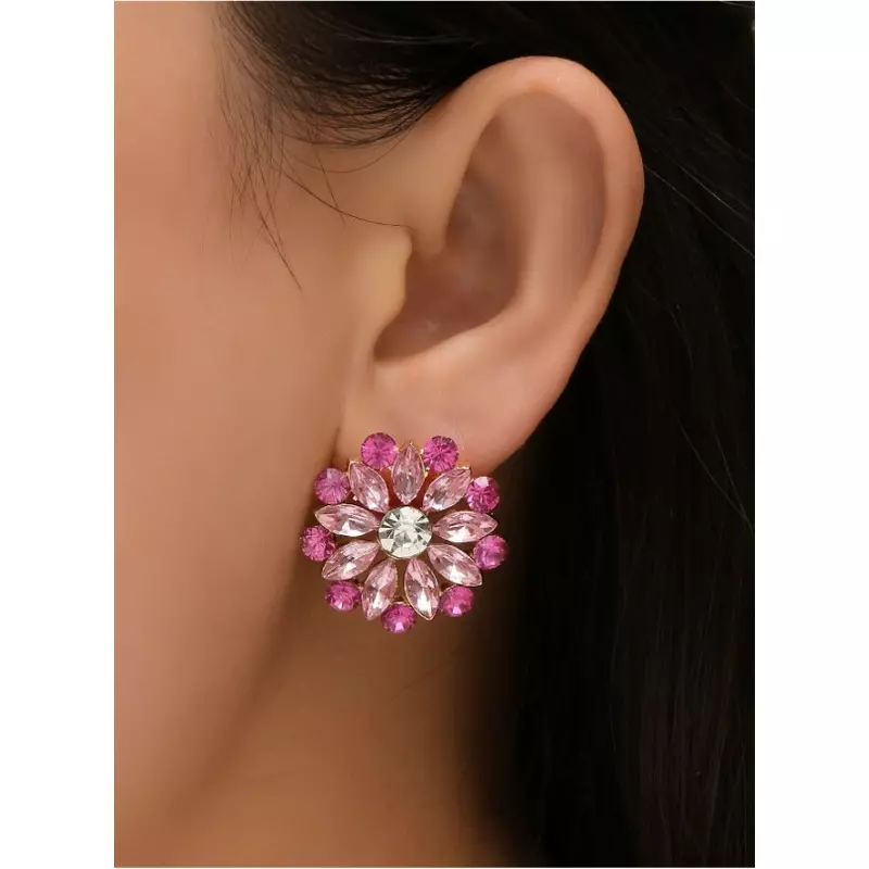 Cercei tip Floare Roz cu Strasuri - 20416