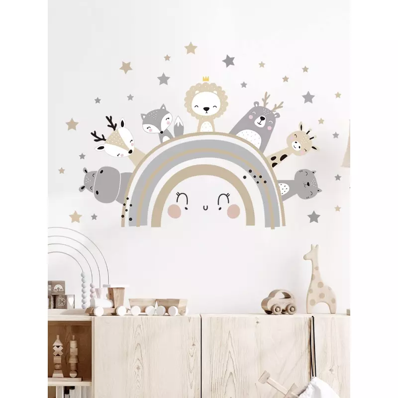Sticker Perete Autocolant Animale si Curcubeu 30x90 cm - 98113