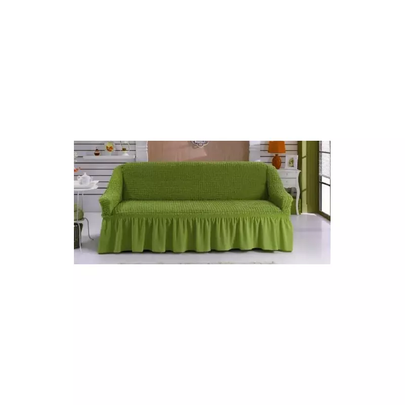 Husa pentru Canapea 2 Locuri, Elastica si Creponata, cu Volane, Verde- HEP12
