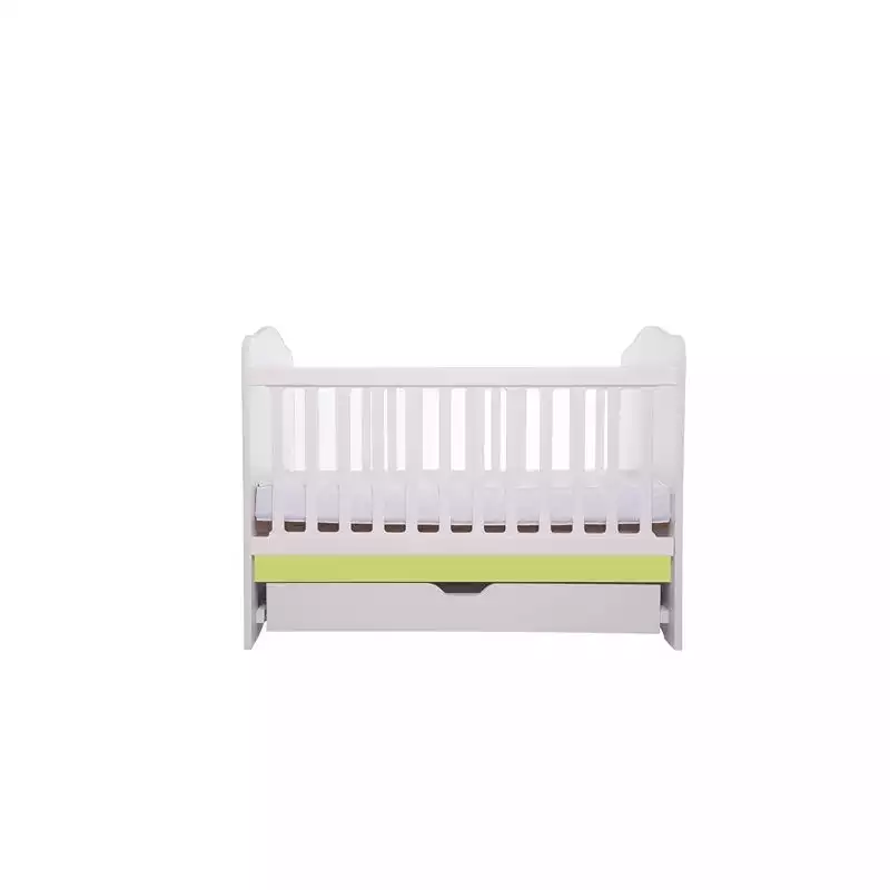 Patut Eurogloria Como cu sertar - Alb cu Verde + Saltea cocos confort 120 x 60 x 12 cm