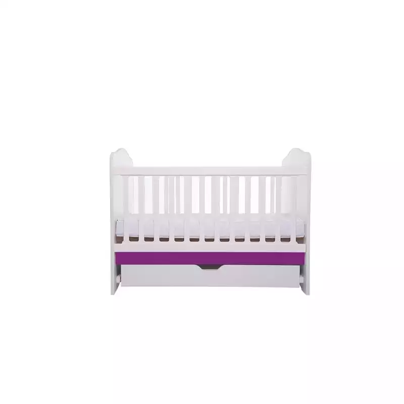 Patut Eurogloria Como cu sertar - Alb cu Violet + Saltea cocos confort 120 x 60 x 12 cm