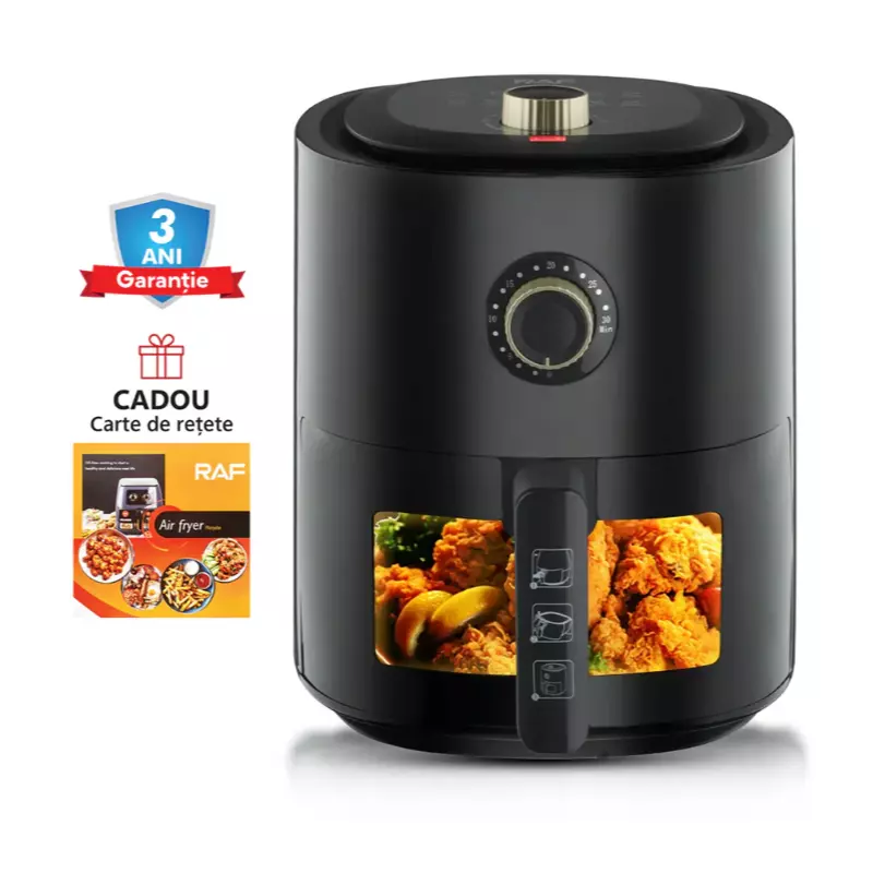 Air Fryer RAF 5332B - Friteuza cu Aer Cald, Fara Ulei, Capacitate 6L, 1500W, Negru