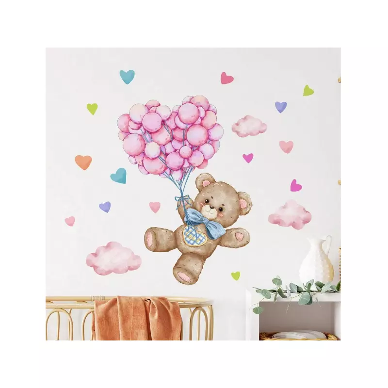 Sticker Perete Autocolant Urs cu Nori si Inimioare - 62x50cm - 14211
