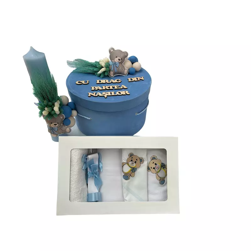 Trusou botez, 9 Piese cu Urs Albastru din Catifea - TB234