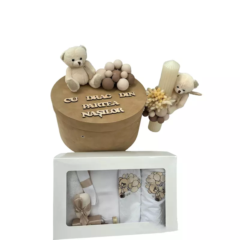 Trusou botez, 9 Piese cu Urs Maro din Catifea - TB235