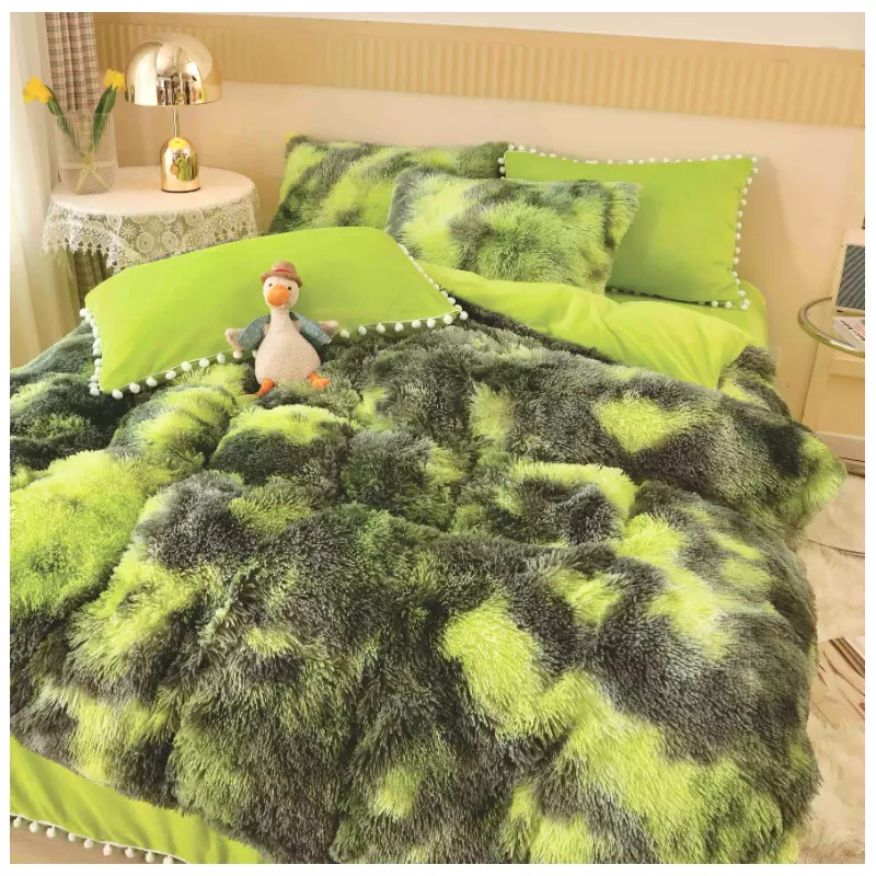Lenjerie Fluffy Super Pufoasa 6 Piese, Verde Pestrit- JOJ241