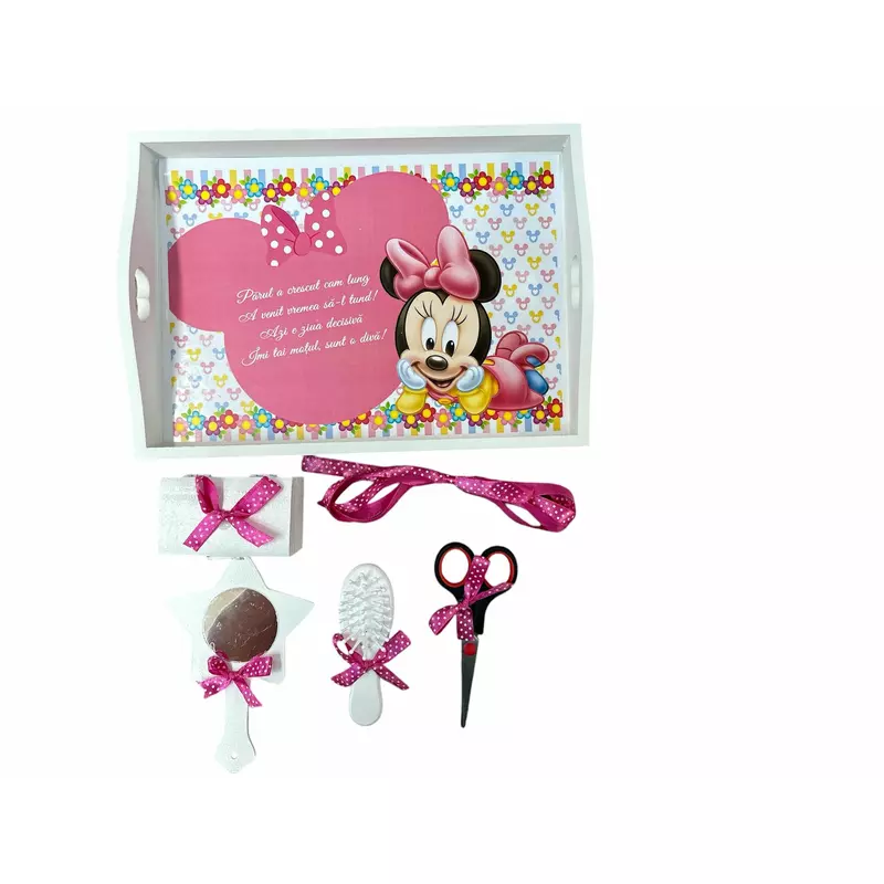 Tavita Turta cu 6 Piese - Baby Minnie - TPT01 Alb cu Roz