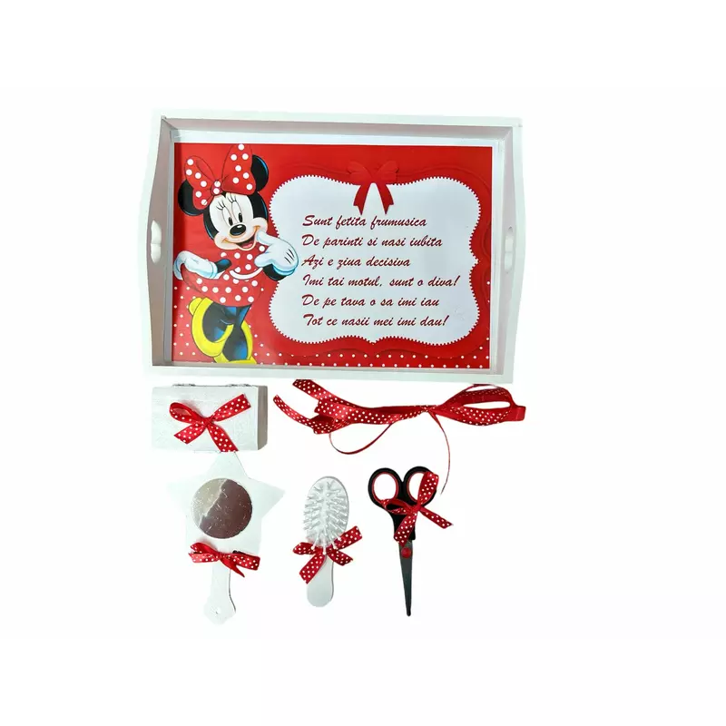 Tavita Turta cu 6 Piese - Disney Minnie - TPT17 Alb cu Rosu
