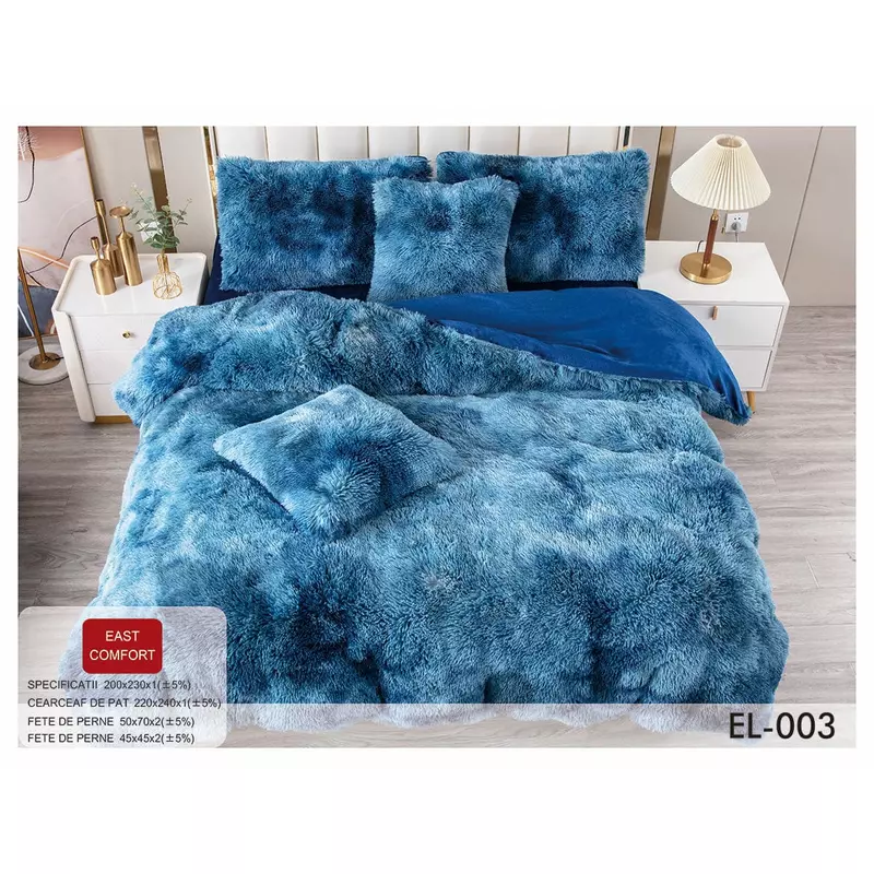 Lenjerie Fluffy Super Pufoasa 6 Piese, Albastru Pestrit - EAT62