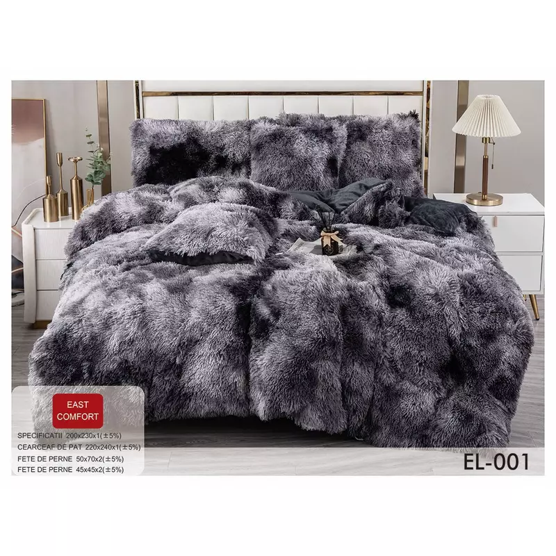 Lenjerie Fluffy Super Pufoasa 6 Piese, Gri Pestrit - EAT67