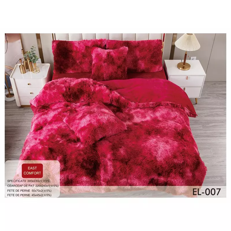 Lenjerie Fluffy Super Pufoasa 6 Piese, Visiniu Pestrit - EAT66