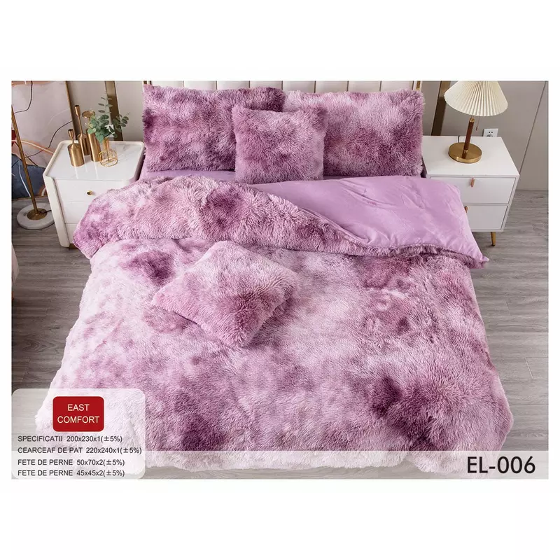 Lenjerie Fluffy Super Pufoasa 6 Piese, Mov Pestrit - EAT65