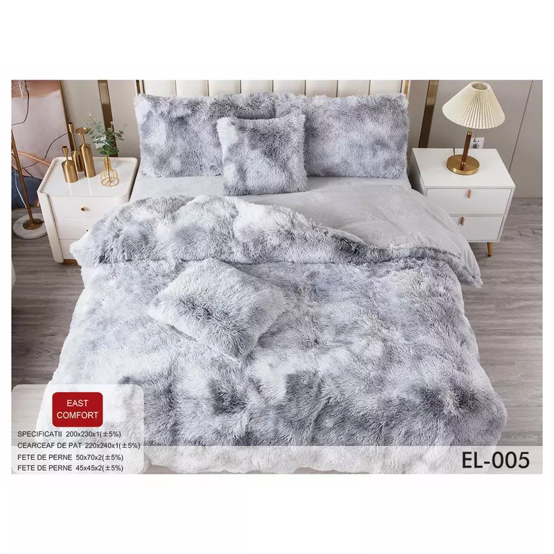 Lenjerie Fluffy Super Pufoasa 6 Piese, Gri Deschis Pestrit - EAT64