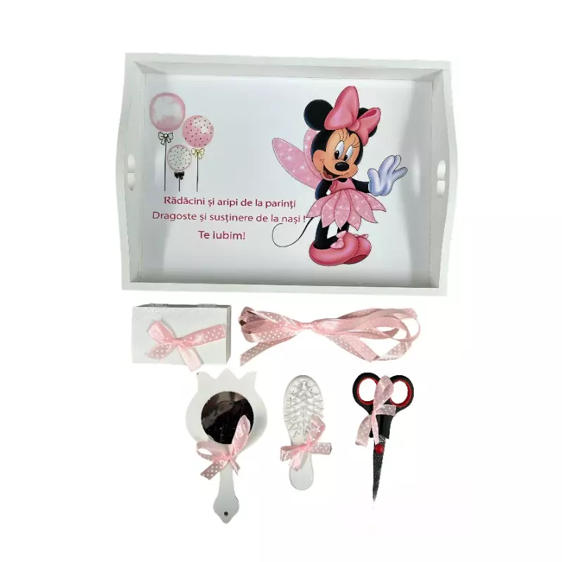 Tavita Turta cu 6 Piese - Minnie Mouse cu Baloane - TPT47 Alb