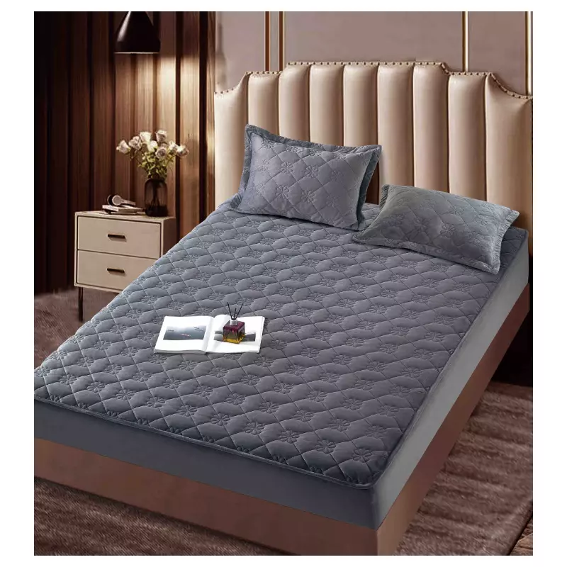 Husa de Saltea Tip Topper cu Elastic + 2 Fete de Perna, Gri Inchis 140x200 - JOJ556