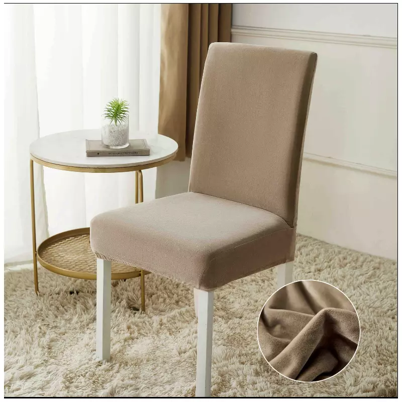 Set 6 Huse Elastice pentru Scaun, Catifea, Bej - JOJ527