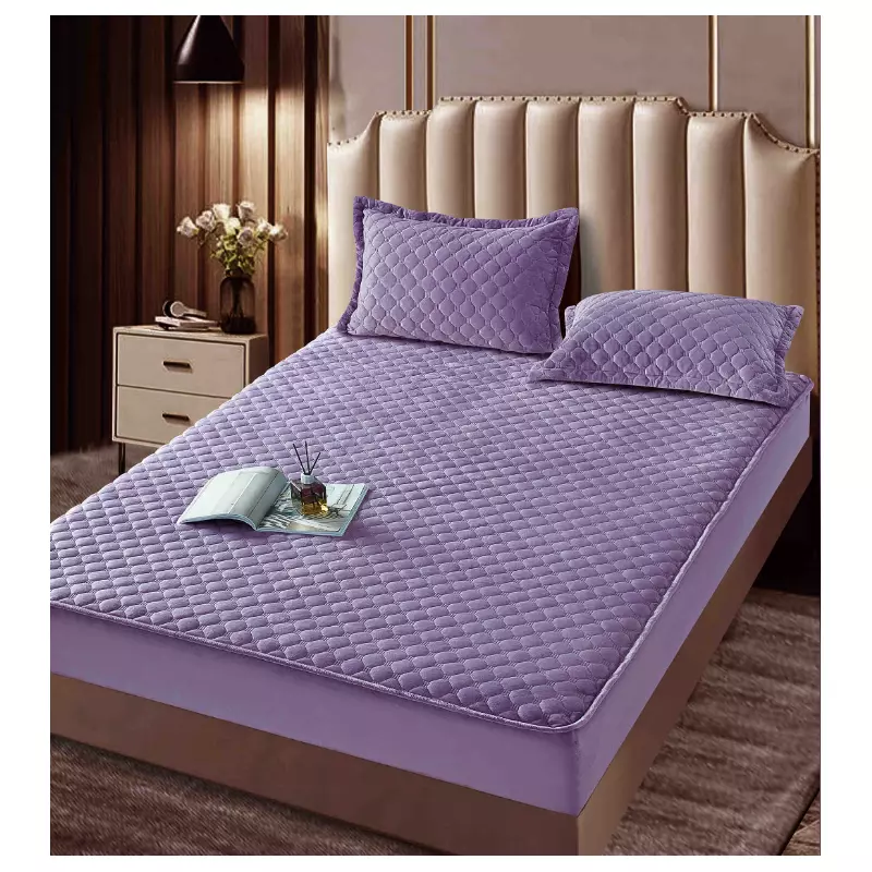 Husa pentru saltea tip topper cu elastic + 2 Fete de perna catifea,  Mov 180x200cm - JOJ558