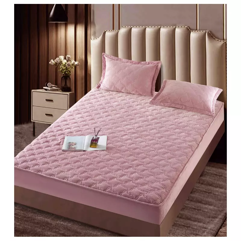 Husa pentru saltea tip topper cu elastic + 2 Fete de perna catifea,  Roz Pudra 180x200cm - JOJ560