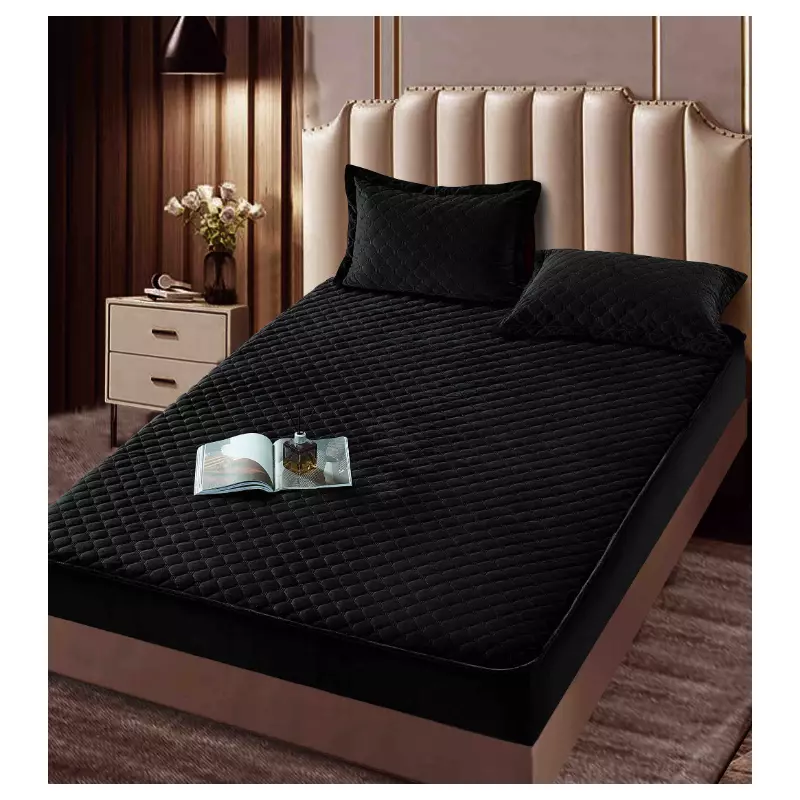 Husa pentru saltea tip topper cu elastic + 2 Fete de perna catifea, Negru - JO946