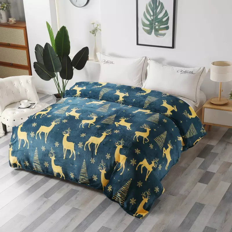 Patura Cocolino Model de Craciun 200x230, Albastra cu Reni - SUZ10