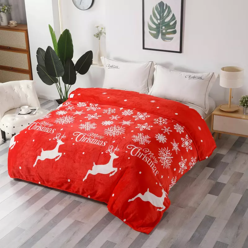Patura Cocolino Model de Craciun 200x230, Rosie cu Reni si Fulgi de Zapada - SUZ12
