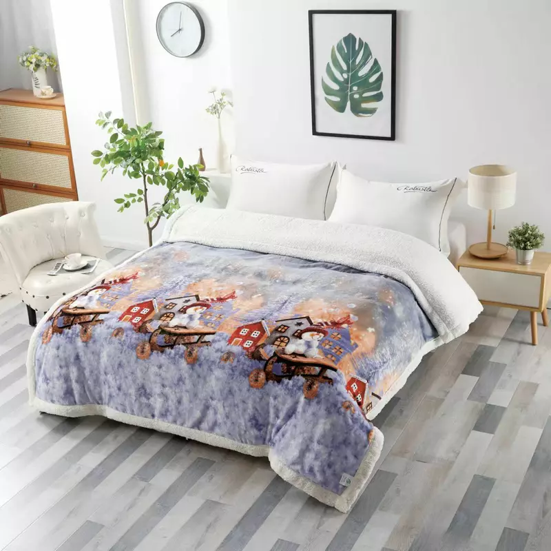 Patura Cocolino cu Blanita, Model de Craciun 200x230, Om de Zapada si Casute - SUZ21