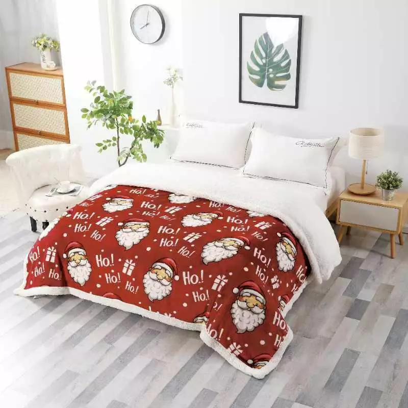 Patura Cocolino cu Blanita, Model de Craciun 200x230, Bordo cu Mos Craciun - SUZ22