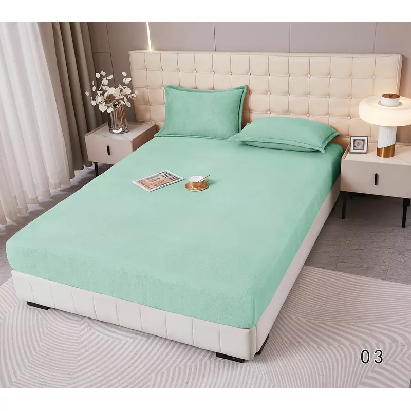 Husa de Pat Cocolino cu Elastic + 2 Fete de Perna pentru Pat Dublu, Verde Menta - DNA278