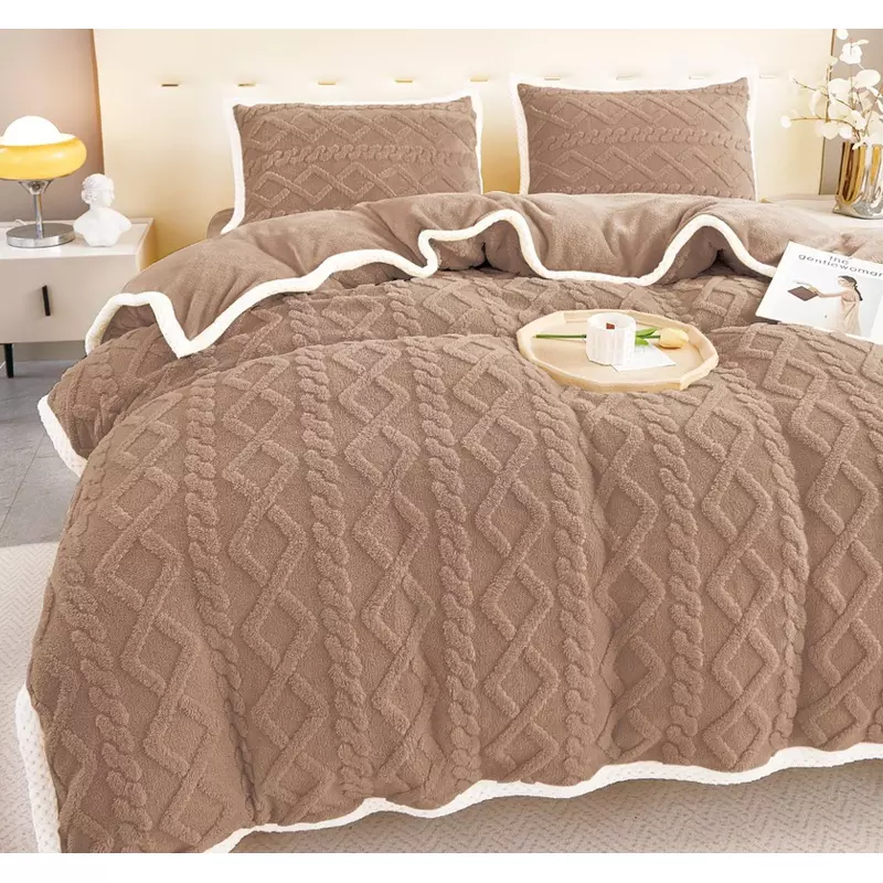 Lenjerie Cocolino Cu Margine Pentru Pat Dublu, 4 Piese, Maro Deschis - DNA275